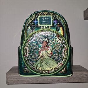 Loungefly Green Holographic Tiana Stained-Glass Mini Backpack